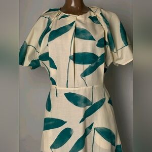 Elegant Teal Leaf Print Dress